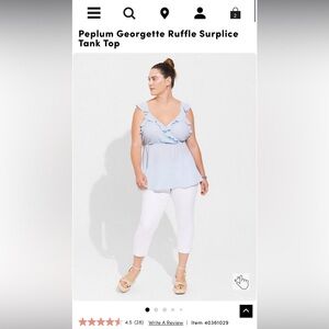 NWT, never worn Torrid Peplum Georgette Ruffle Surplice Tank Top, size 1.